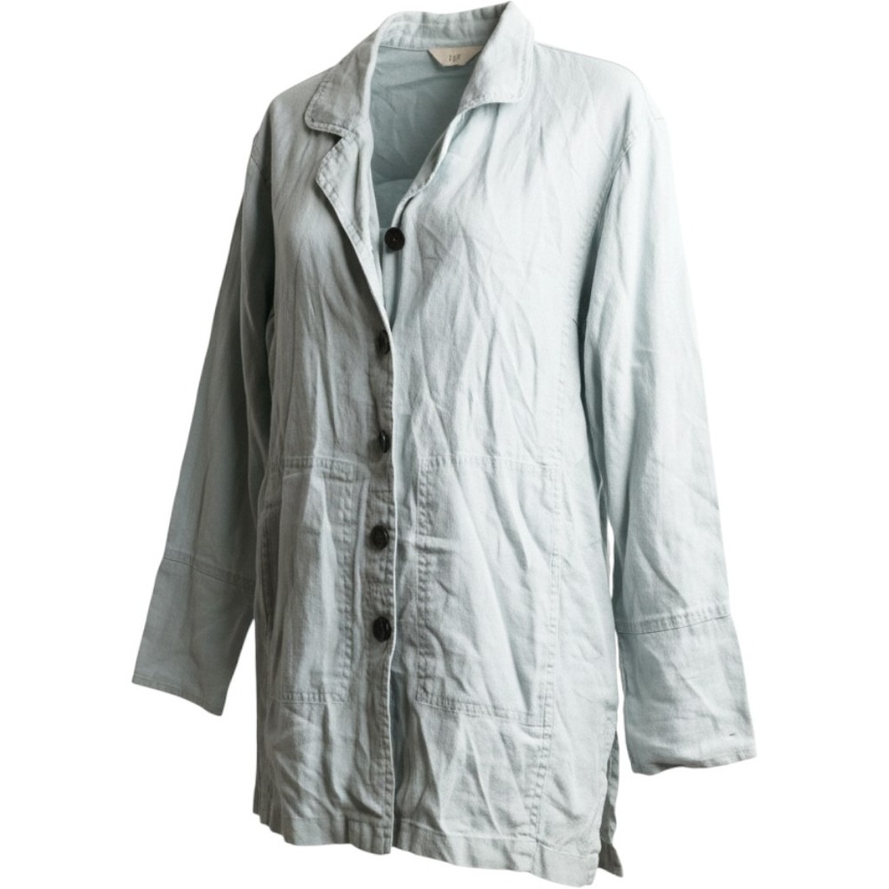 J. Jill Womens XS Light Blue 100% Linen Button Up Utility Jacket Blazer Beachy